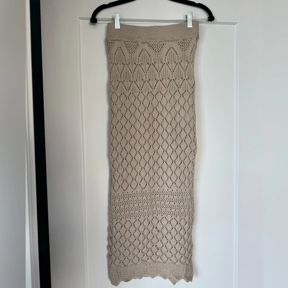 Beige Crochet Knit Maxi Skirt - Picture 4 of 10
